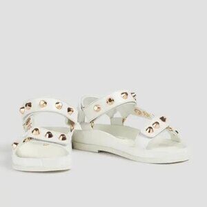 Sandro Women's Embellished Ecru White Leather Sandals Gold Studs Size 5.5 NIB